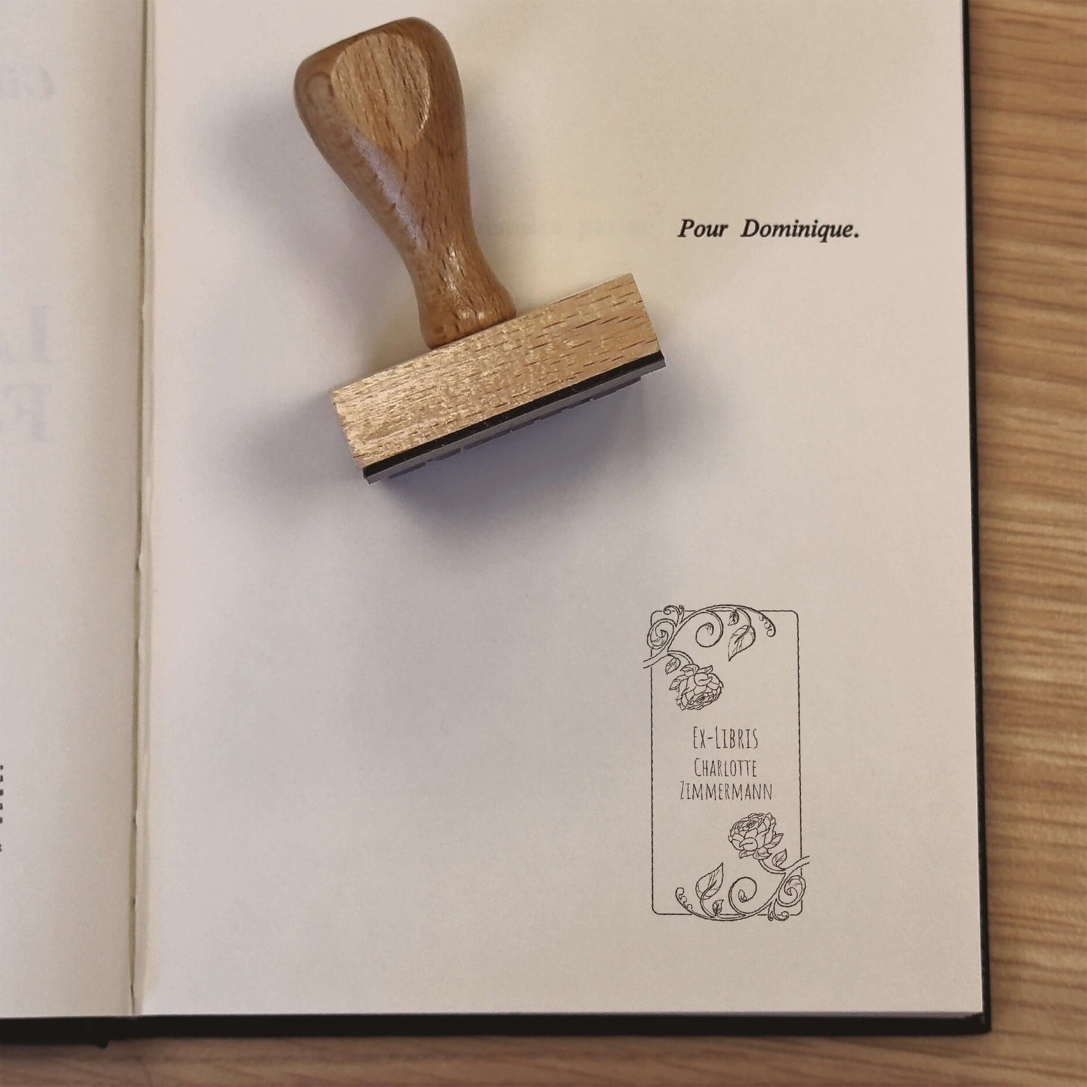 Tampon Ex Libris Personnalisé En Bois - 4 Motifs Pour Livres Et Bibliothèque